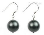 12mm peacock black round shell pearl earrings whole sale, 925 silver