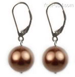 12mm coffee round shell pearl sterling silver leverback earrings