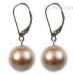 12mm bronze round shell pearl sterling silver eurowire earrings