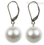 12mm white round shell pearl 925 silver leverback earrings for sale