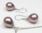 Purple tear-drop shell pearl jewelry set online wholesale, 12x18mm