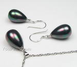 Black teardrop shell pearl jewelry set factory direct sale, 12x18mm