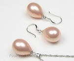 Peach tear drop shell pearl jewelry set buy direct, 14x18mm