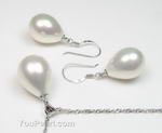 White teardrop shell pearl jewelry set manufacturer direct, 12x18mm