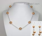 Sterling shell pearl tin-cup necklace n earrings on sale, 10mm gold round