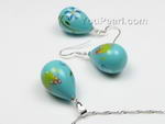 SPJ101 Tear-drop hand printed shell pearl jewelry set online wholesale, 15*20mm