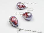 SPJ103 Hand printed tear-drop shell pearl jewelry set online wholesale, 15*20mm