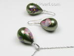 SPJ104 Teardrop Hand printed shell pearl jewelry set wholesale, 15*20mm