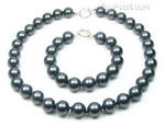 Dark gray round shell pearl necklace bracelet set buy bulk, 12mm