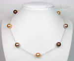 Multicolor shell pearl silver tin-cup necklace whole sale, 10mm round