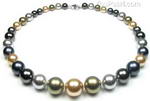Gradual sizing round multi-color shell pearl necklace on sale, 8-16mm