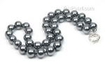 Dark gray round shell pearl necklace whole sale, 10mm