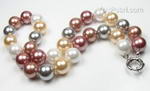 Multicolor round shell pearl necklace wholesale online, 12mm round