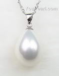 White South Sea shell pearl teardrop pendant wholesale, 12x18mm