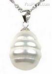Baroque ringed white shell pearl teardrop pendant whole sale, 13x16mm