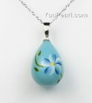 Tear drop hand printed butterfly flower shell pearl pendant wholesale 15*20mm