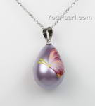 Hand printed rain drop butterfly flower shell pearl pendant on sales 15*20mm