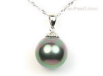12mm black south sea rainbow shell pearl pendant sale, sterling silver