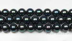 8mm round glossy rainbow black shell pearl strand for sale