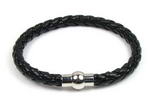 Unisex black braided round leather cord bracelet wholesale, 6mm