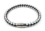 White n black braided unisex round leather cord bracelet on sale, 6mm