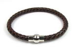 Unisex brown braided round leather cord bracelet on sale, 6mm