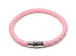 Pink braided unisex round leather cord bracelet for sale, 6mm