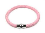 Unisex pink braided round leather cord bracelet wholesale, 6mm