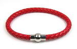 Unisex red braided round leather cord bracelet for sale, 6mm
