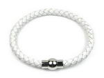 Unisex white braided round leather cord bracelet wholesale, 6mm