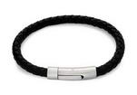 Stainless steel unisex black braided round leather cord bracelet, 6mm