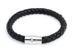 Black braided unisex round leather cord bracelet wholesale, 8mm