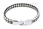 Black n white unisex braided flat leather cord bracelet on sale, 10mm