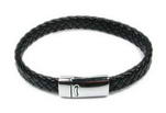 Black unisex braided flat leather cord bracelet discounted sale, 10mm
