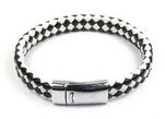 White n black unisex braided flat leather cord bracelet wholesale, 10mm