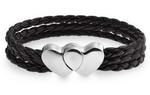 Triple strand black unisex braided leather cord heart bracelet on sale
