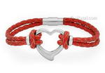 Red leather double cord heart bracelet online sale, stainless steel