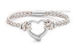 Stainless steel white leather double cord heart bracelet on sale