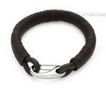 Black wrapped leather cord bracelet for sale, stainless steel clasp