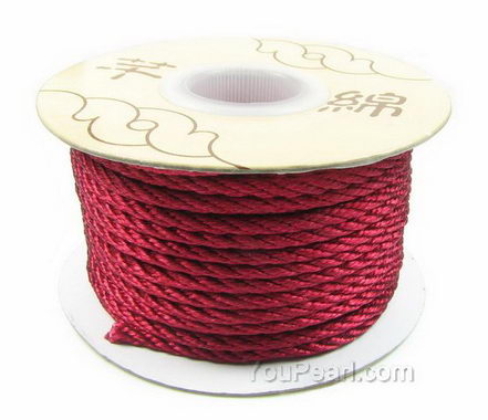 Red braided silk cord wholesale, sold per 20 meters spool, 3.0mm