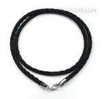 Black braided silk cord necklace on sale, sterling silver clasp, 3.0mm