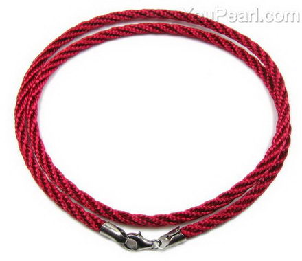 Red braided silk cord necklace whole sale, 925 silver clasp, 3.0mm - pearl  jewelry wholesale