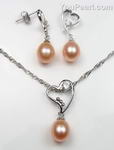 Fresh water teardrop pink pearl jewelry set online wholesale, 925 silver