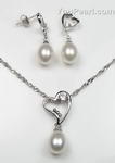 Sterling heart shape freshwater pearl pendant n earrings jewelry set