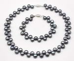 Black button top drilled pearl necklace & bracelet set for sale