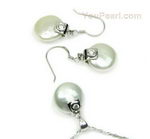 White coin freshwater pearl jewelry set, sterling silver, 12-13mm wholesale