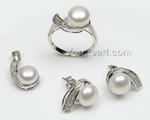 925 sterling silver pearl jewelry set wholesale, 7-8mm