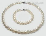 White round pearl necklace bracelet jewelry set onsale, A+ 7.5-8mm