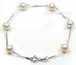 Sterling silver tin cup off-round white cultured pearl bracelet, 7-8mm