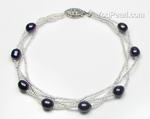Black twisted cultured freshwater pearl bracelet online buy, 6-7mm